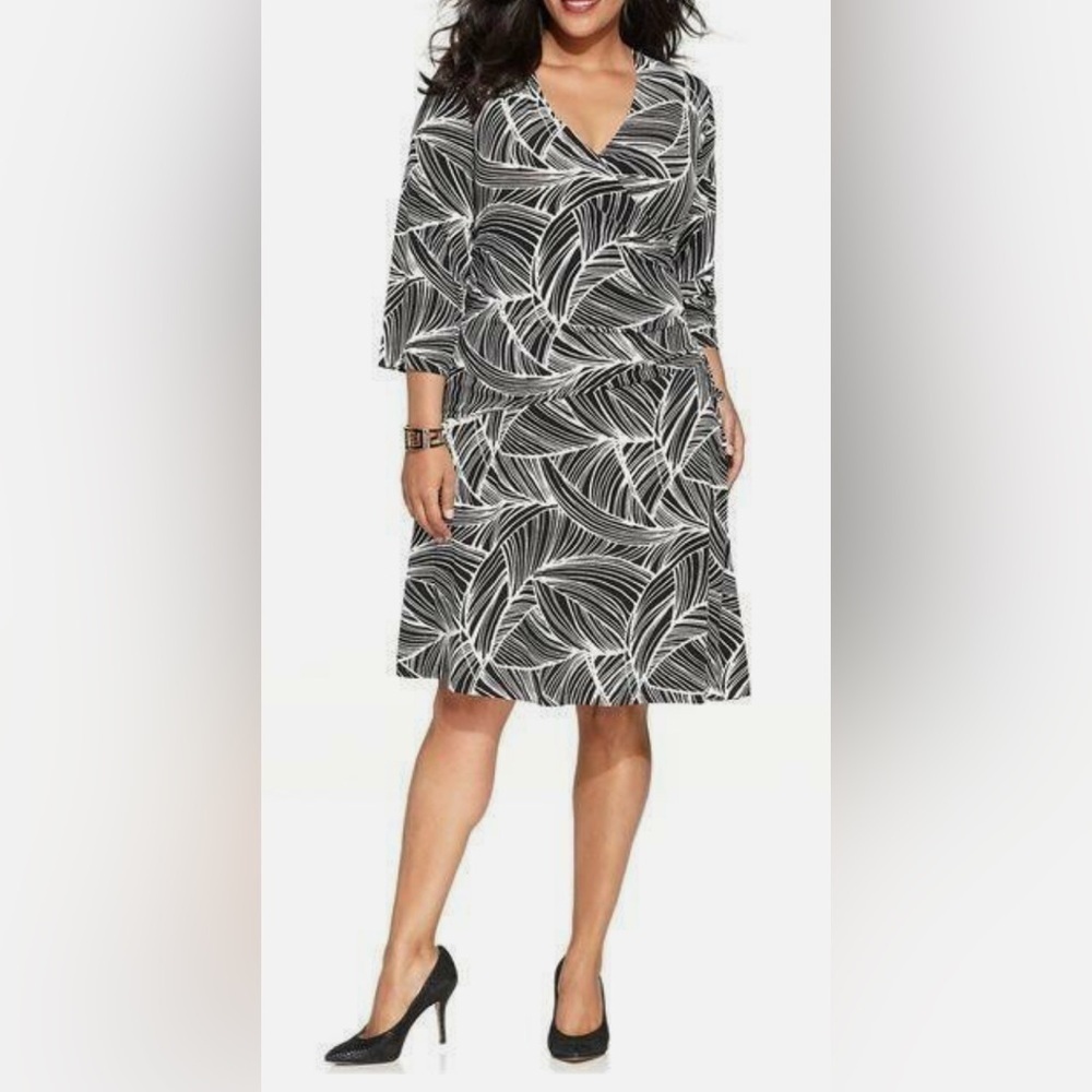 JM Collection 3/4,Sleeve Faux Wrap Dress 0X